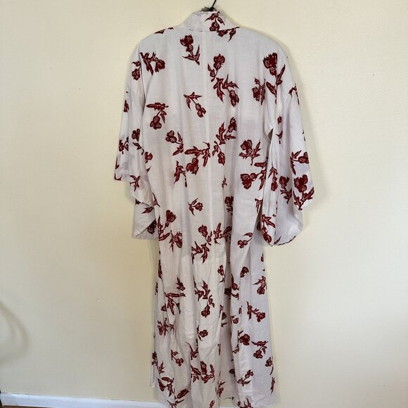 Vintage Kimono White & Red Floral Cotton Lightweight Robe Open Front Japanese - Picture 3 of 7